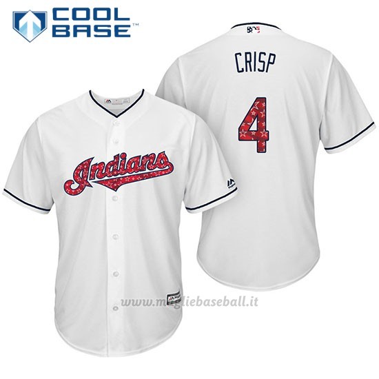 Maglia Baseball Uomo Cleveland Indians 2017 Estrellas y Rayas 4 Coco Crisp Bianco Cool Base
